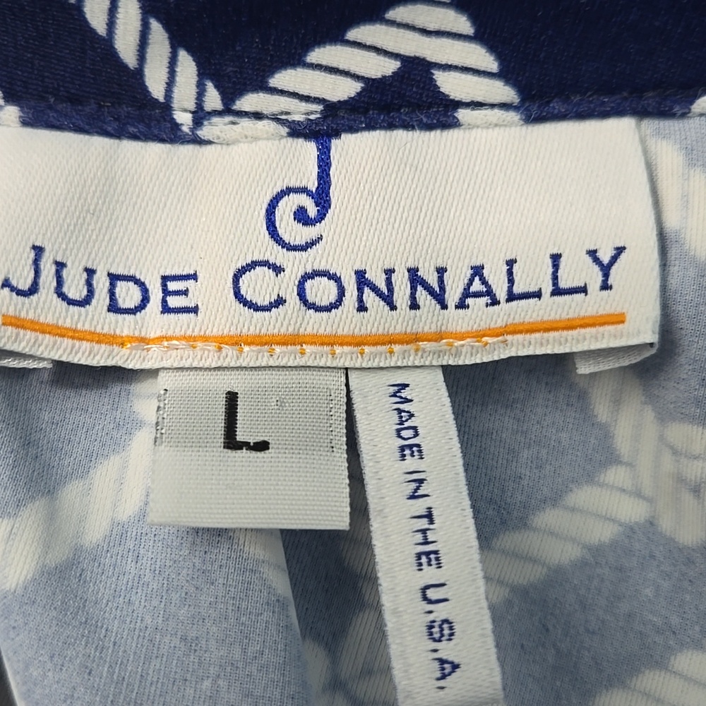 JUDE CONNALLY Sleeveless Halter Mini Dress Navy White Geometric Print Sz LARGE - Picture 8 of 9